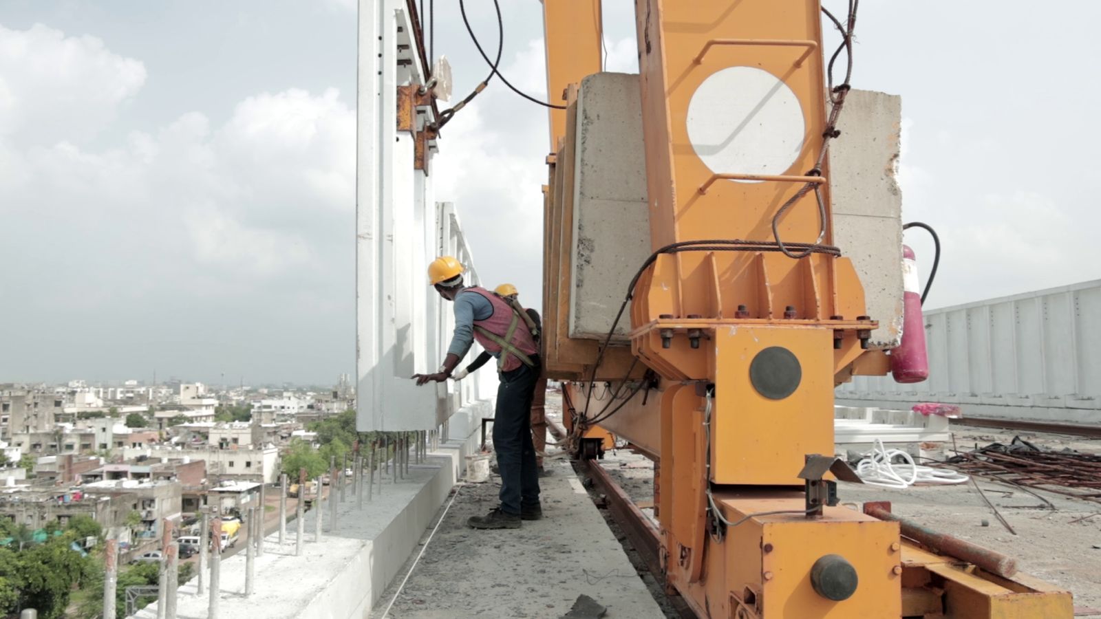 Noise Barrier installation work in progress on Mumbai Ahmedabad Bullet Train viaduct